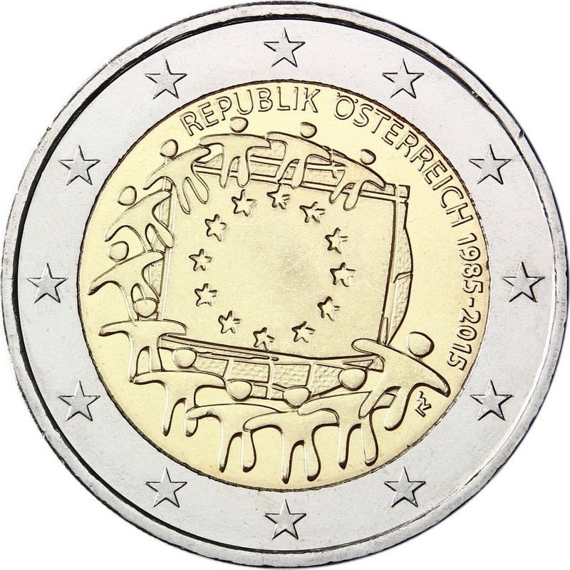 30 лет еврофлагу - 2 евро, Австрия, 2015 год фото 1