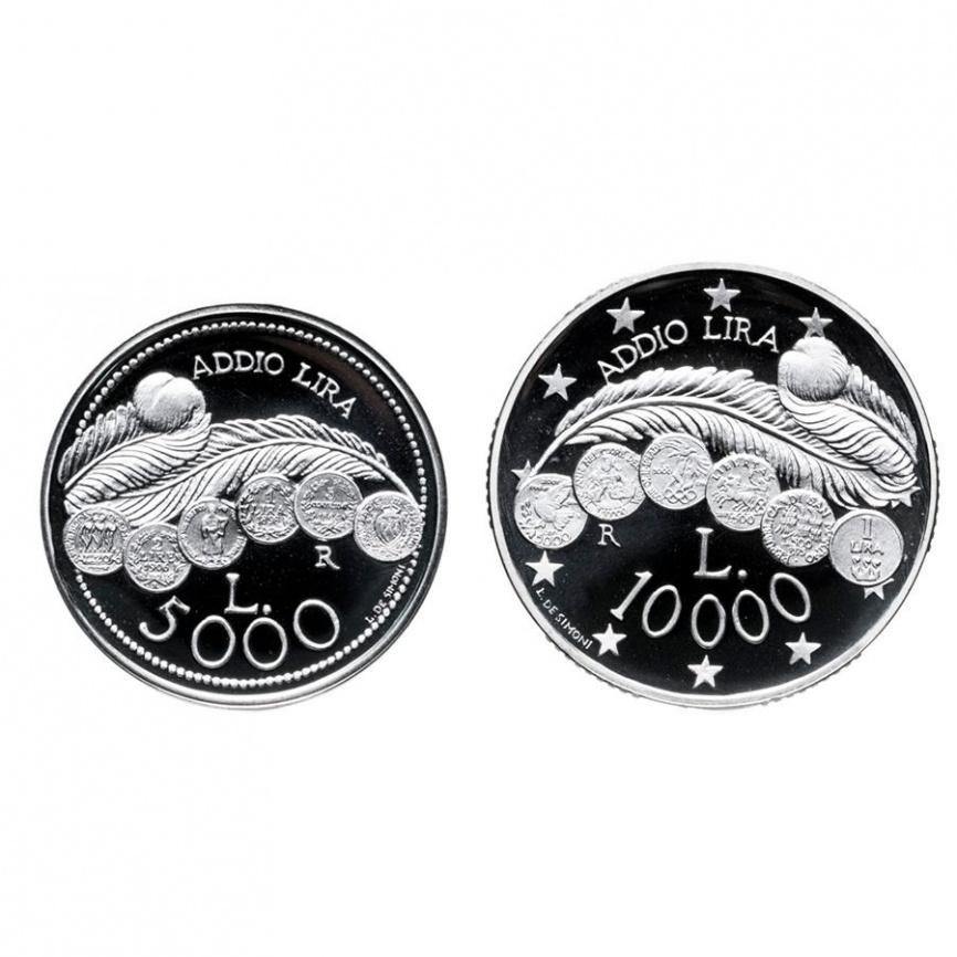 Набор Сан-Марино "Последняя лира" 5000 и 10000 лир - серебро, 2001 год фото 1