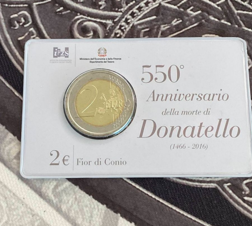 2 евро Италия 2016 (в блистере) - 550 лет со дня смерти Донателло фото 3