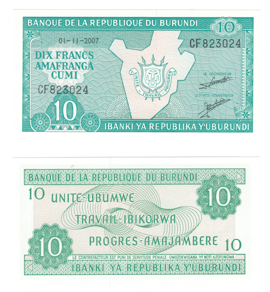 Бурунди | 10 франков | 2007 год фото 1