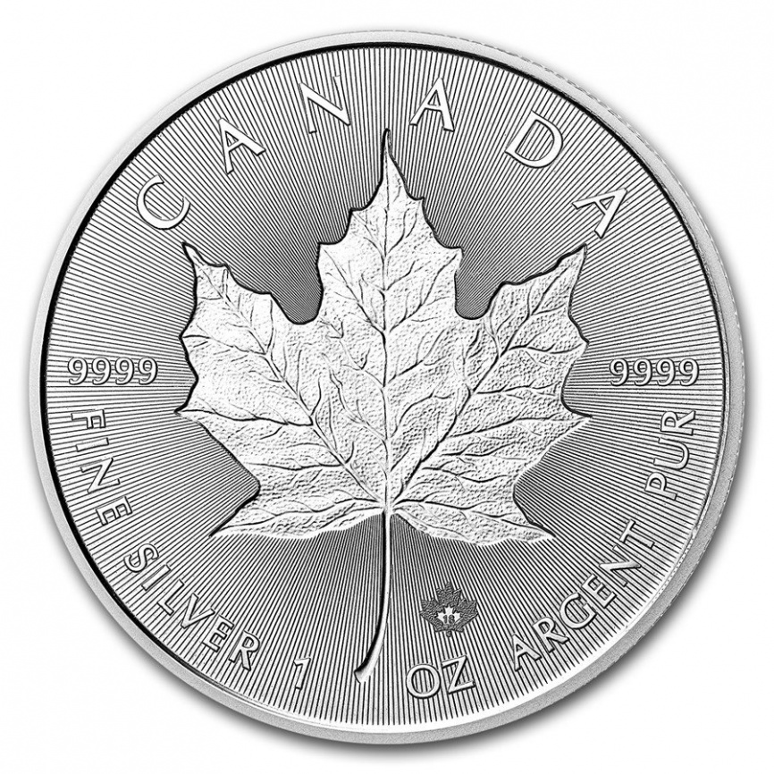 Кленовый лист - Канада, серебро, 5 долларов фото 1