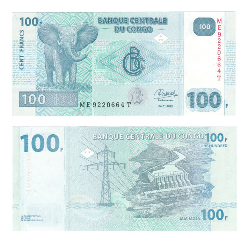 Конго 100 франков 2007-2022 гг фото 1
