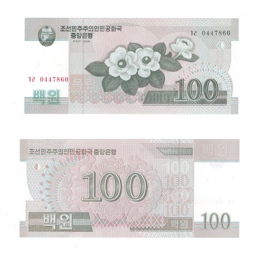 Северная Корея, 100 вон, 2008 год фото 1