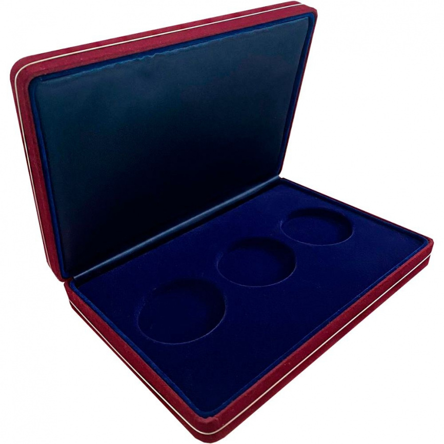 Коробка замшевая на 3 монеты в капсулах (диаметр 46 мм) фото 1