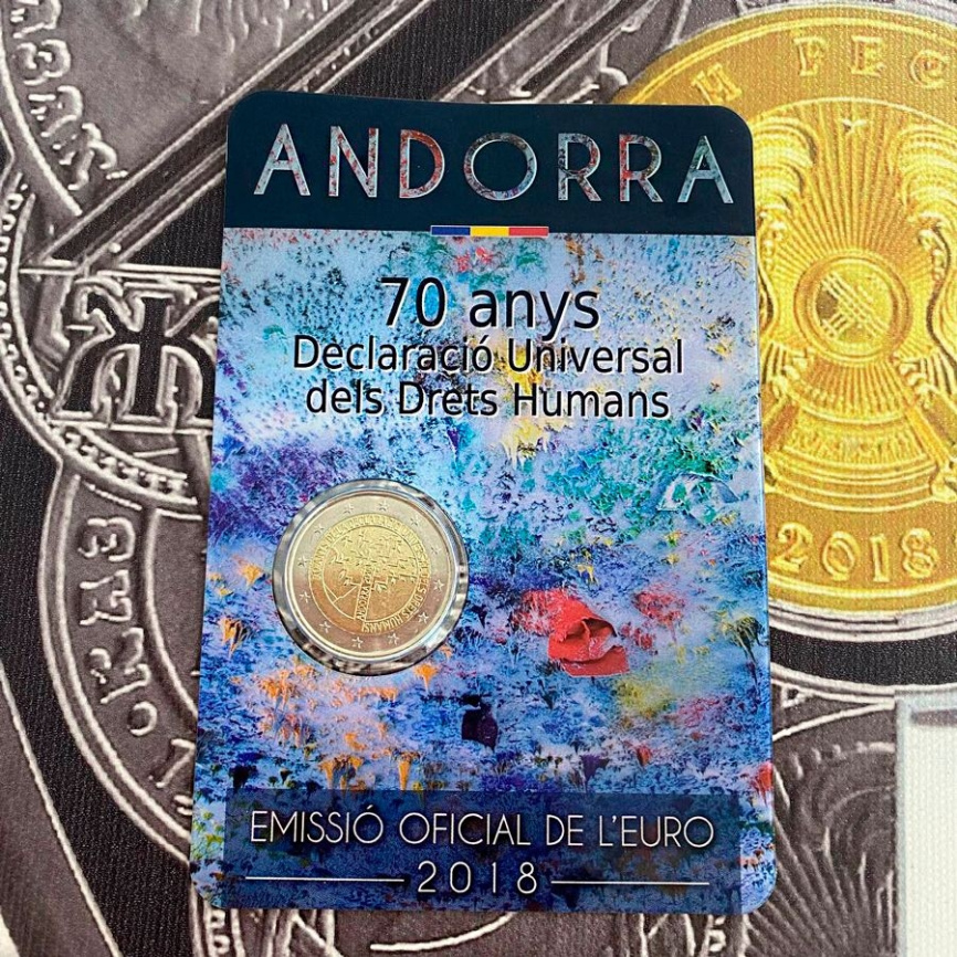 2 евро Андорра 2018 (в блистере) - 70 лет Всеобщей декларации прав человека фото 4