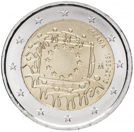 30 лет еврофлагу - 2 евро, Испания, 2015 год фото 1
