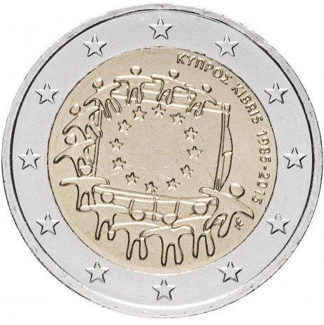 30 лет еврофлагу - 2 евро, Кипр, 2015 год фото 1