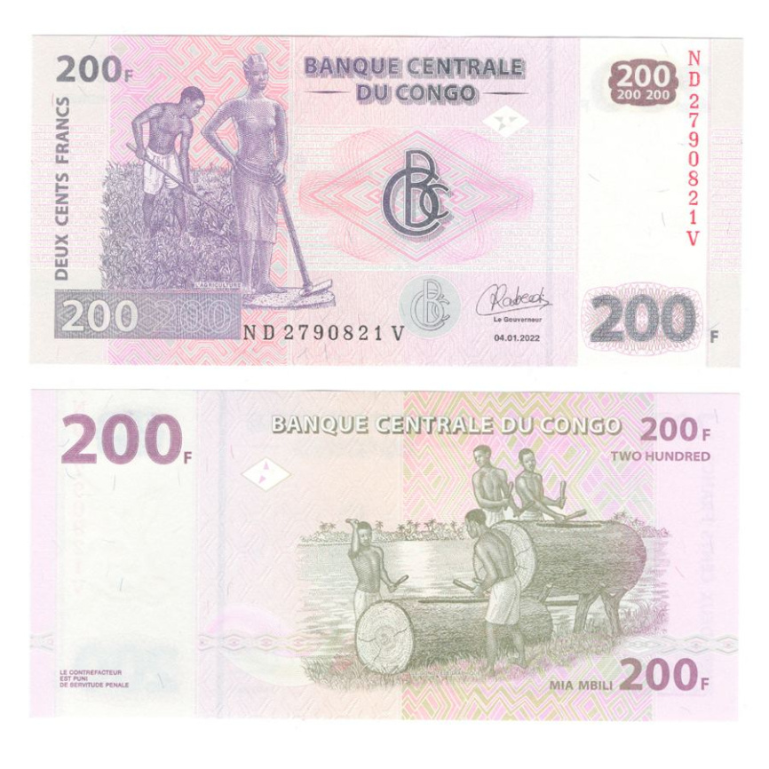 Конго 200 франков 2007-2022 гг фото 1