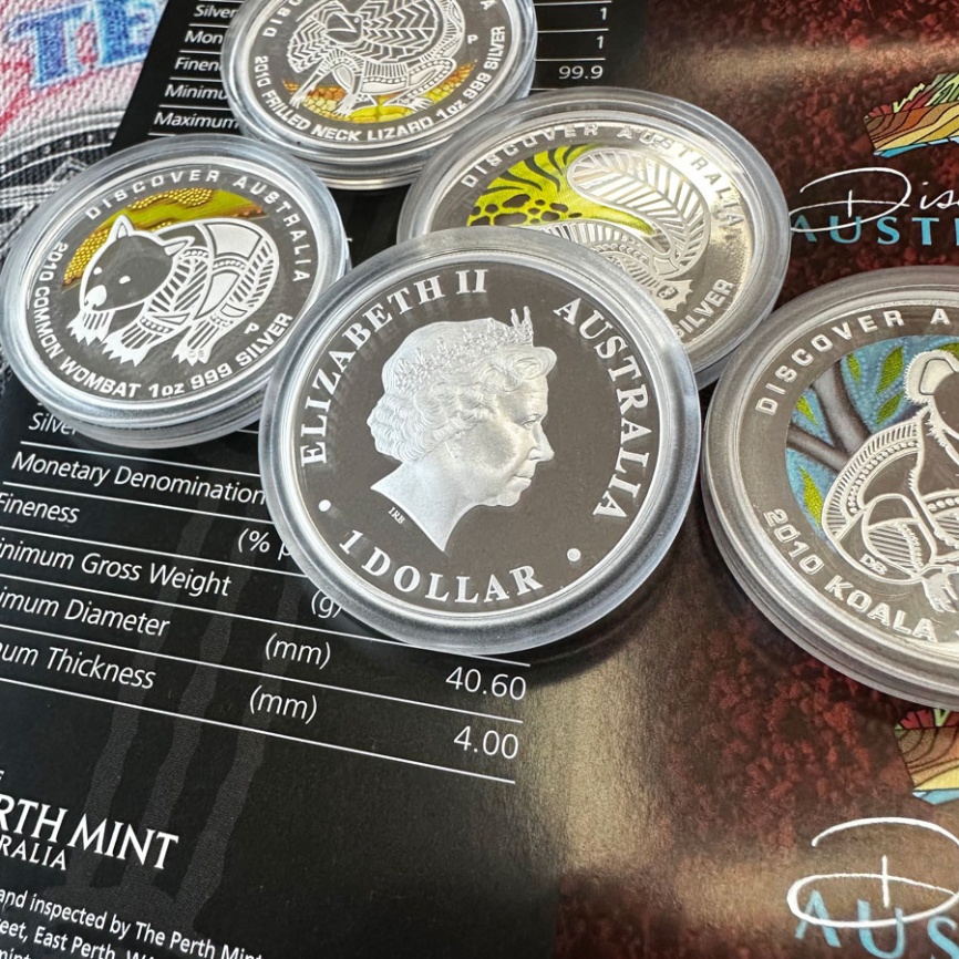 Набор монет 1oz "Открывая Австралию" 2010 год 5шт - серебро фото 8