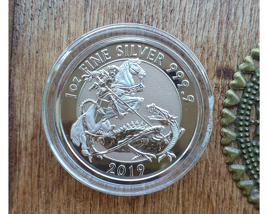 Святой Георгий на коне и дракон - Англия, 2 фунта, 2019 год фото 3