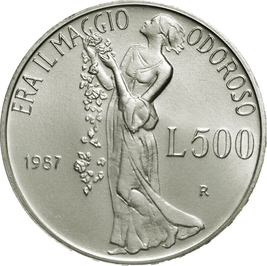 Италия 500 лир 1987 - 150 лет со дня смерти Джакомо Леопарди фото 2