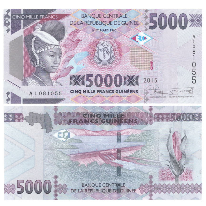 Гвинея 5000 франков 2015 год фото 1