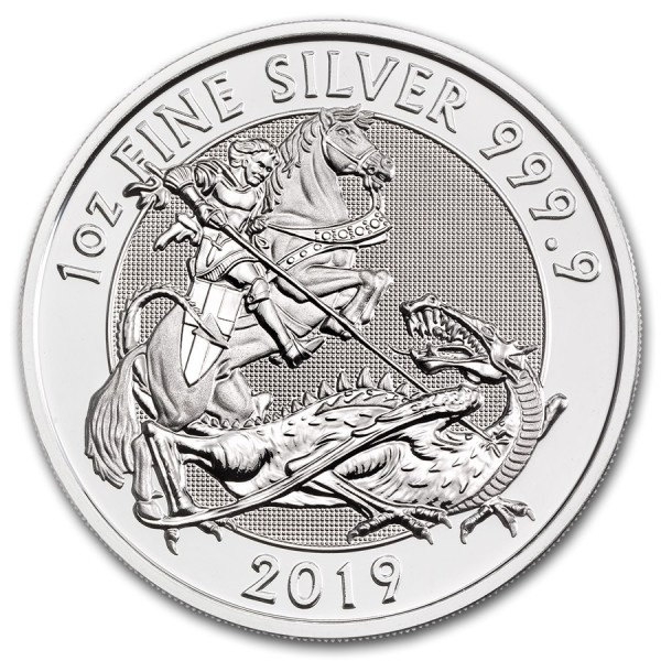 Святой Георгий на коне и дракон - Англия, 2 фунта, 2019 год фото 1