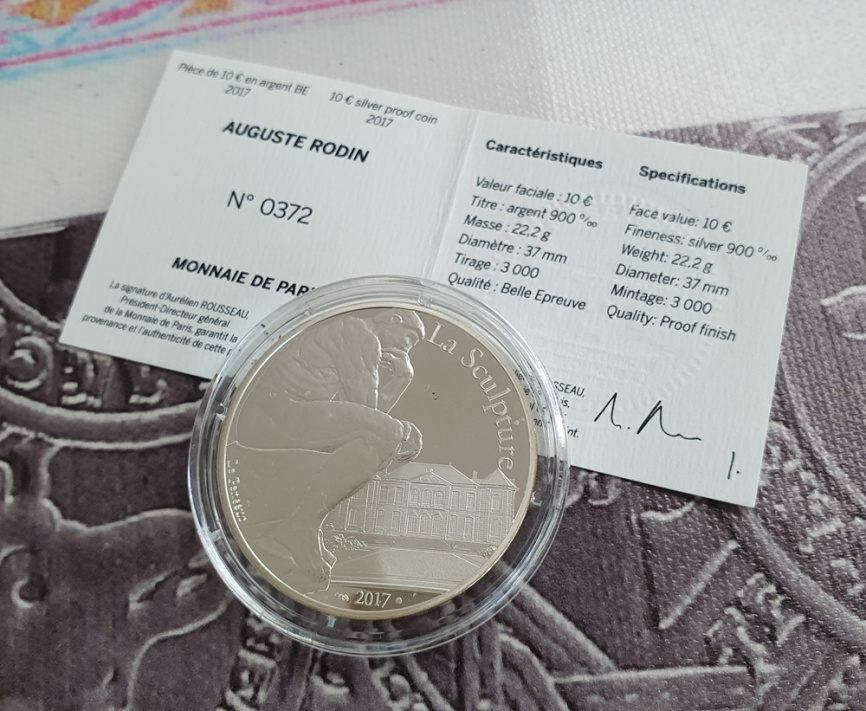 Огюст Роден. Мыслитель - Франция, 10 евро, 2017 год фото 4