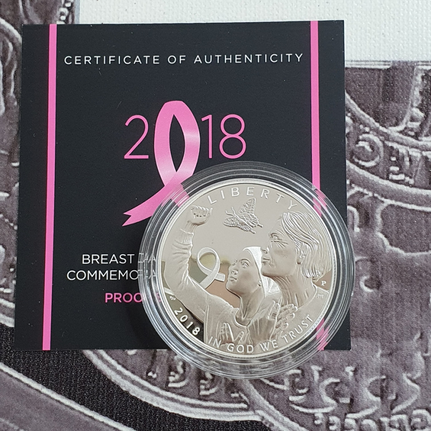  Осведомленность о раке молочной железы - США, 1 доллар, 2018 год. PROOF фото 3