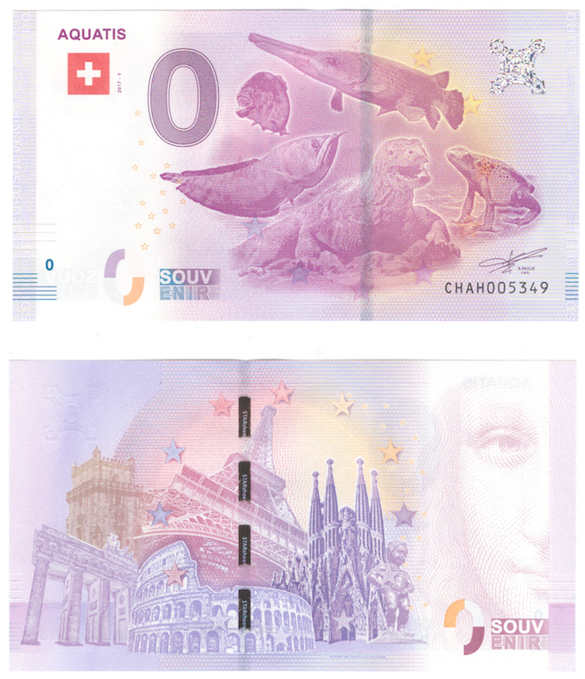 0 евро (euro) сувенирные - Аквариум и виварий AQUATIS (Швейцария), 2017 год фото 1