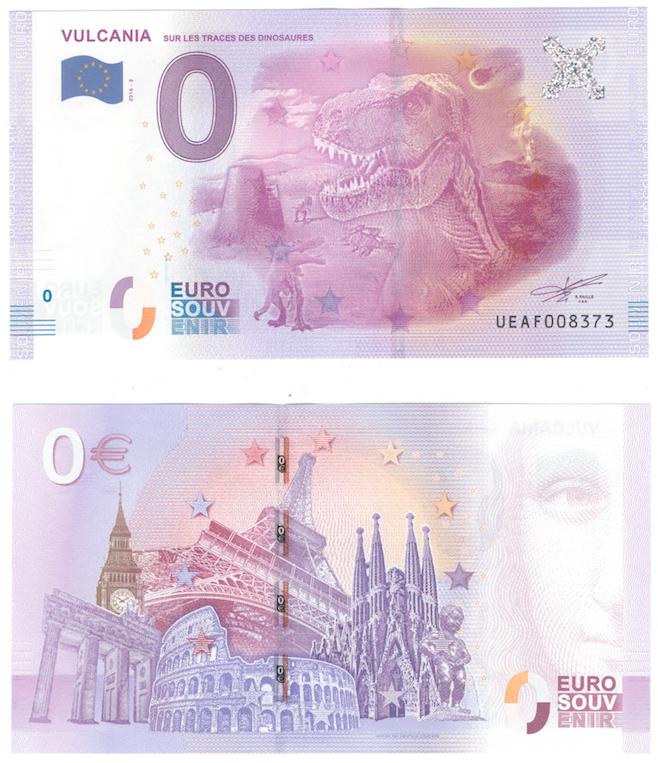 0 евро (euro) сувенирные - Парк Вулкания "По следам динозавров", 2016 год фото 1