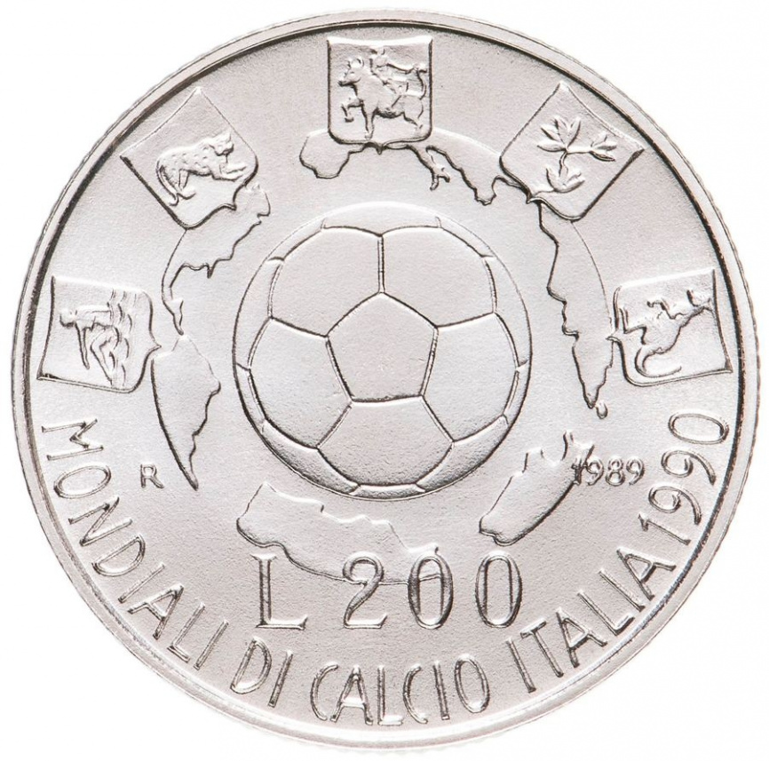 Италия 200 лир 1989 - ЧМ по футболу в Италии 1990 фото 1