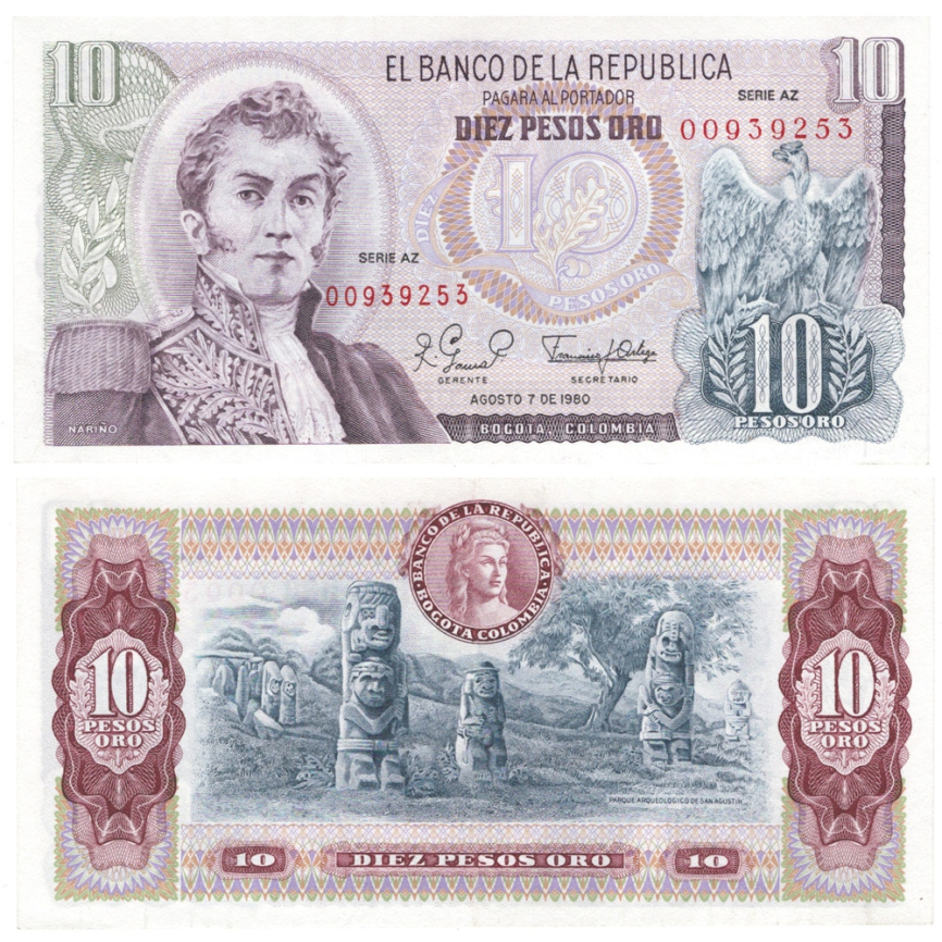 Колумбия 10 песо 1980 год фото 1