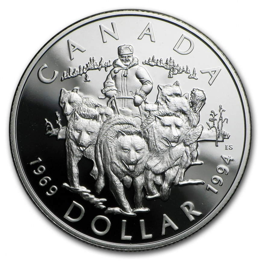 Охотник и собаками, 1 доллар, Канада, 1994 год фото 1