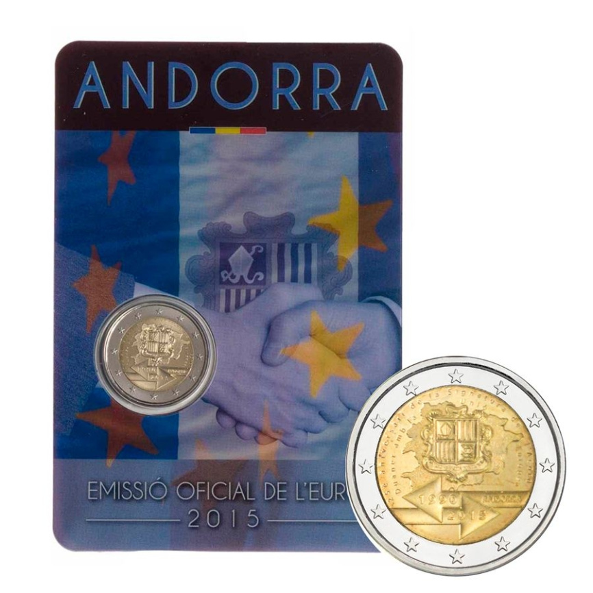2 евро Андорра 2015 (в блистере) - 25-я годовщина подписания таможенного соглашения с Европейским союзом фото 1