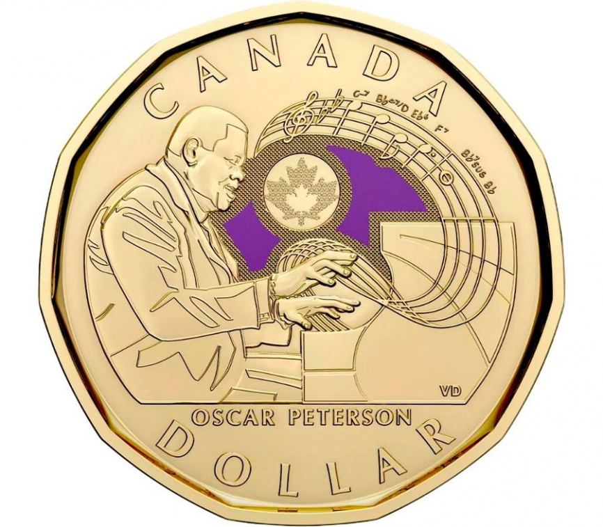 Пианист Оскар Петерсон (цветная) - Канада, 1 доллар, 2022 год фото 1