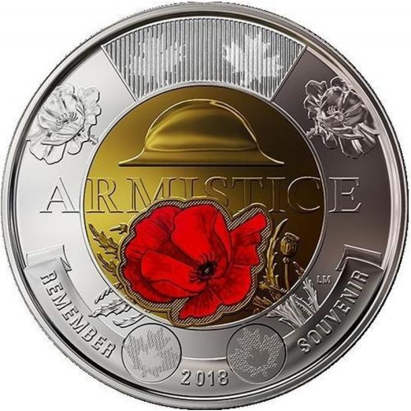 100 лет со дня окончания Первой Мировой войны - 2 доллара 2018 год, Канада фото 1