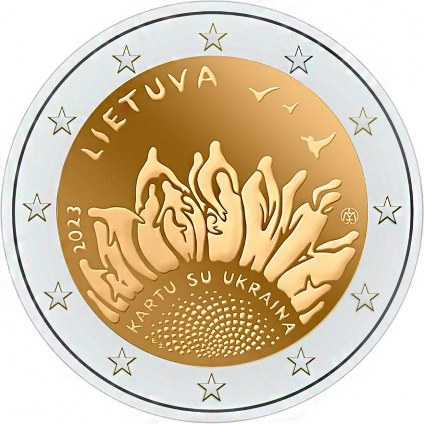 2 евро Литва 2023 - Вместе с Украиной фото 1