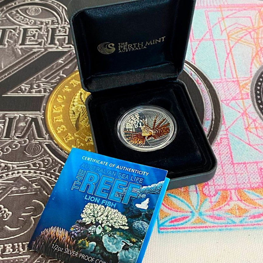 Рыба-лев "Риф. Морская жизнь Австралии" - 50 центов, 2009 год, серебро фото 5