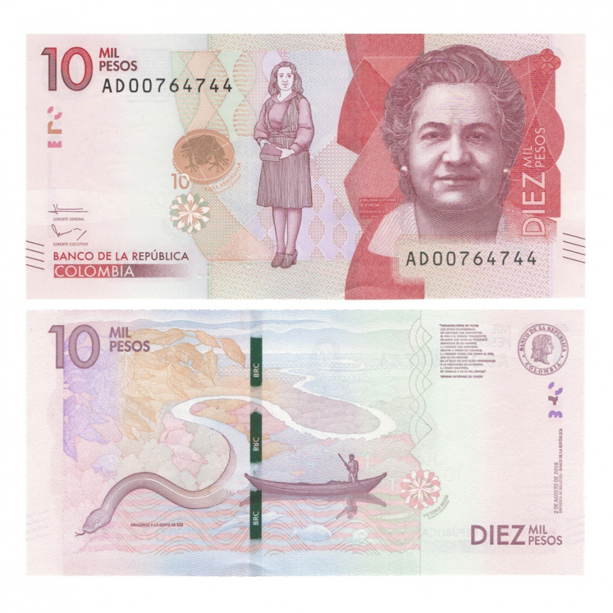 Колумбия 10 тысяч песо 2016 год фото 1