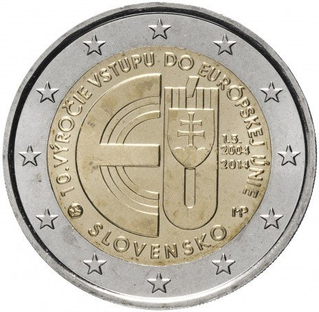 10 лет в ЕС - 2 евро, Словакия, 2014 год фото 1