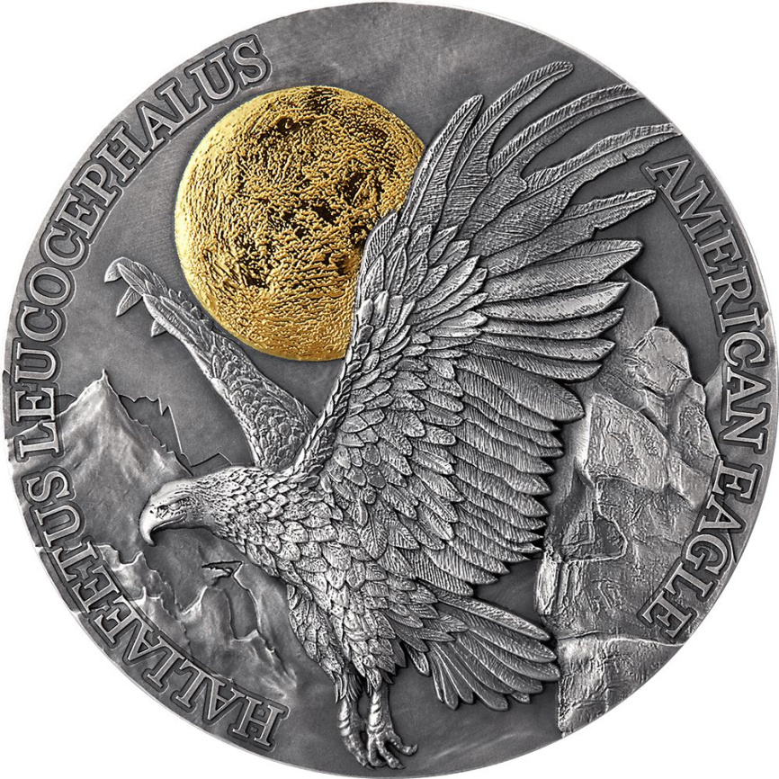 "Американский орел" Дикая жизнь в лунном свете - 2oz Antique finish, золочение фото 1
