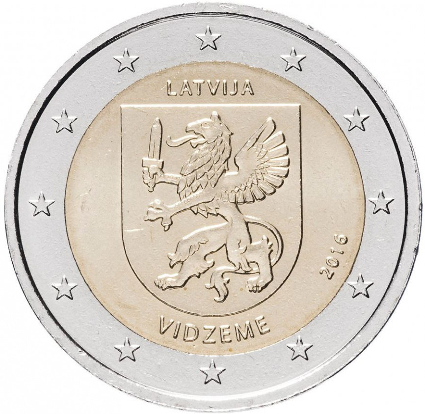 2 евро Латвия 2016 - Видземе фото 1