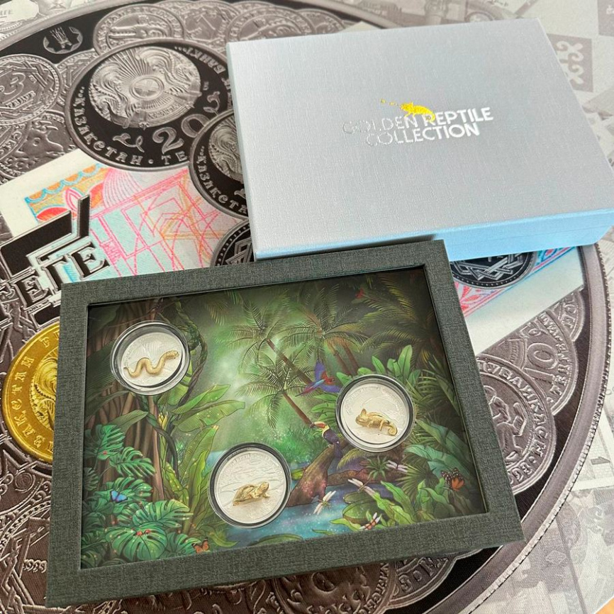 Набор "Золотая коллекция рептилий" 3D-вставка, золочение - Самоа, 5 долларов фото 9
