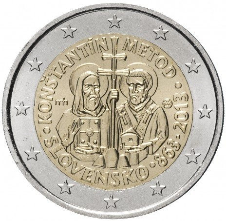 1150 лет прибытия Кирилла и Мефодия с миссией в Великую Моравию - 2 евро, Словакия, 2013 год фото 1