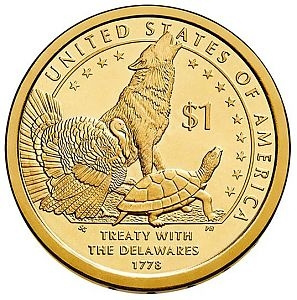 Договор с делаварами - 1 доллар из серии Сакагавея (Индианка) США фото 1