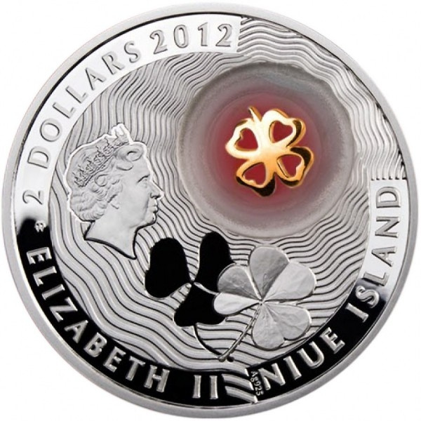 Монета на удачу - Четырехлистный клевер, 2 доллара, о. Ниуе, 2012 год фото 2