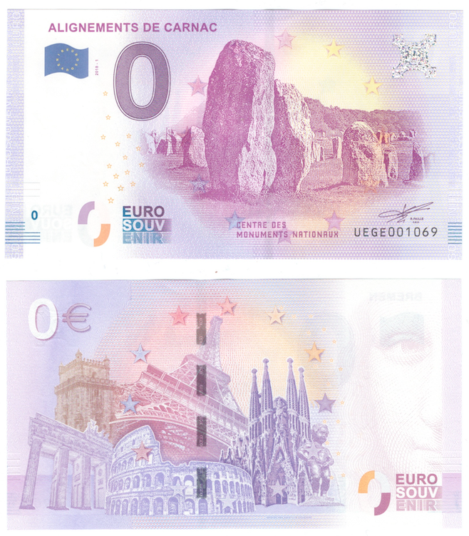 0 евро (euro) сувенирные - Карнакские камни (Франция), 2018 год фото 1