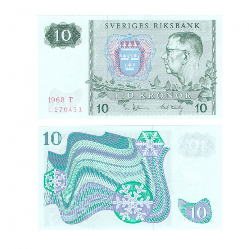 Швеция 10 крон 1963-1990 гг (UNC) фото 1