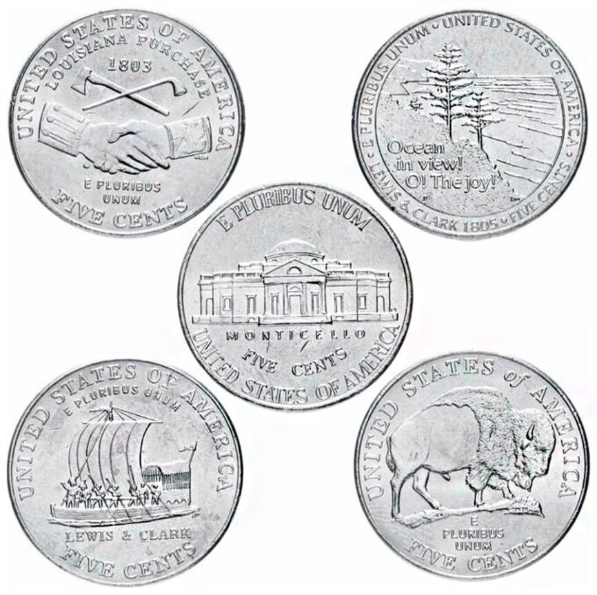Набор монет США "Путешествие на Запад" 5 центов (5шт) фото 2