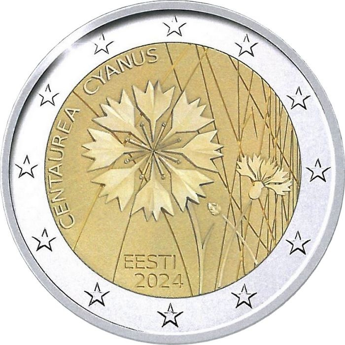 2 евро Эстония 2024 - Василёк - национальный цветок Эстонии фото 1