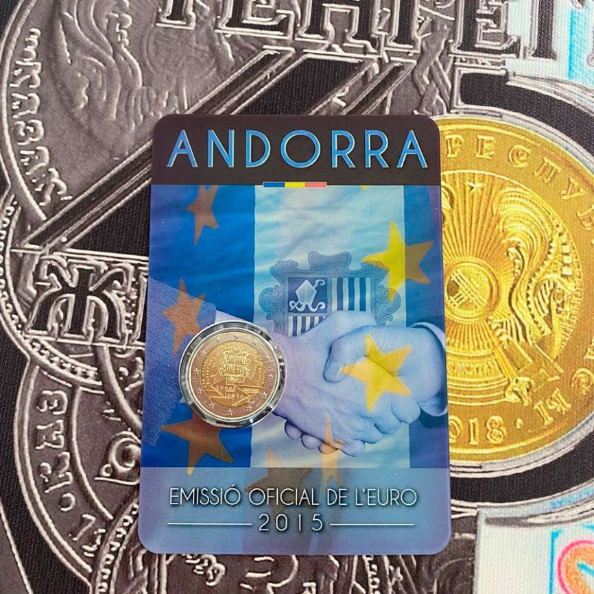 2 евро Андорра 2015 (в блистере) - 25-я годовщина подписания таможенного соглашения с Европейским союзом фото 4