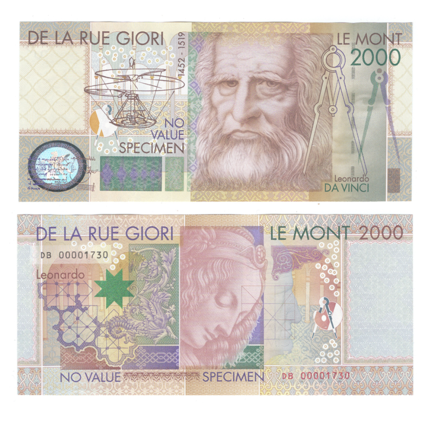 Тестовая банкнота Великобритания DE LA RUE "Леонардо Да Винчи" 2000 год фото 1