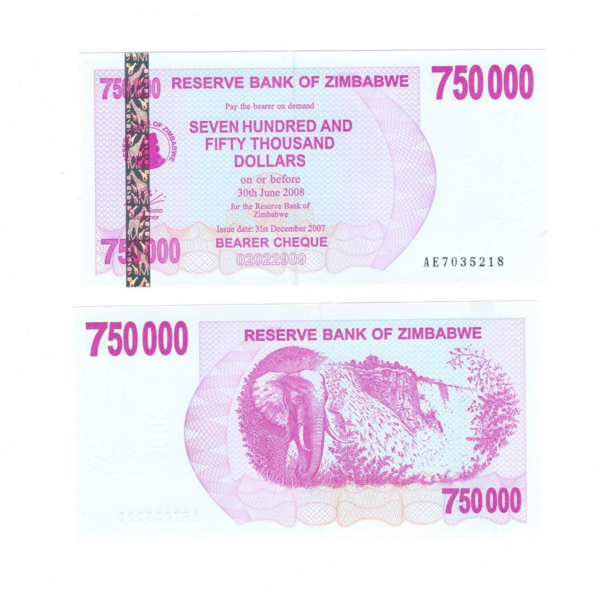 Зимбабве 750 000 долларов 2007 год (чек) фото 1
