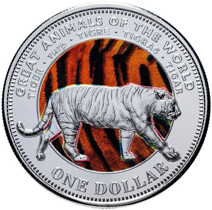 Тигр (цветная печать) - Фиджи, 1 доллар, 2009 год фото 1