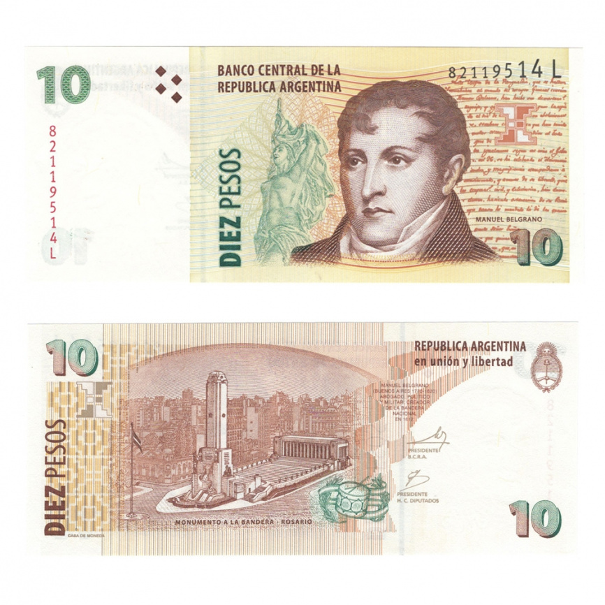 Аргентина 10 песо 2003 год фото 1