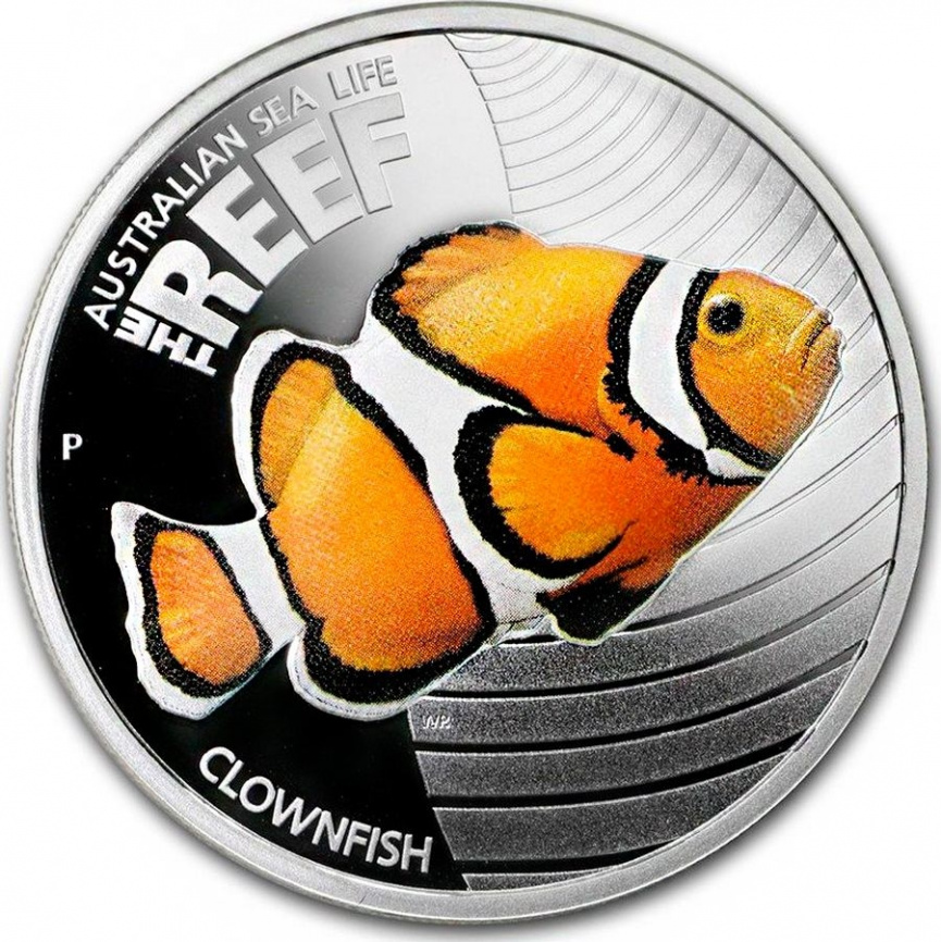 Рыба-клоун "Риф. Морская жизнь Австралии" -  50 центов, 2010 год, серебро фото 1