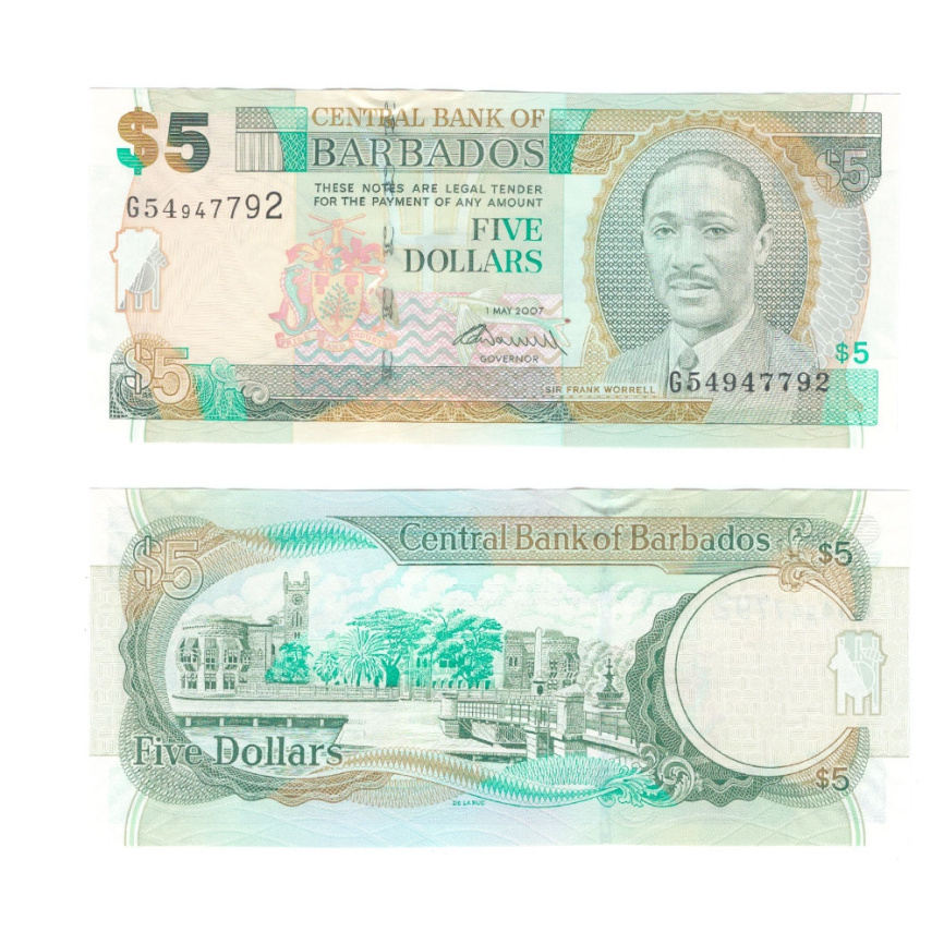 Барбадос 5 долларов 2007 год фото 1