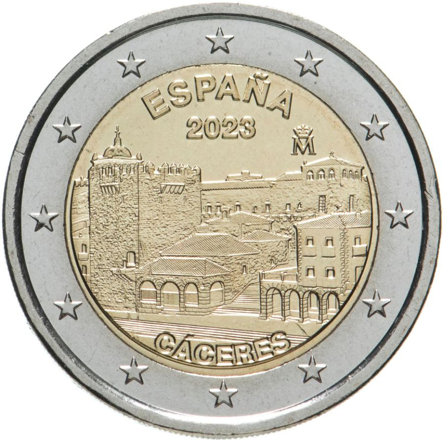 2 евро Испания 2023 - Старый город Касерес фото 1