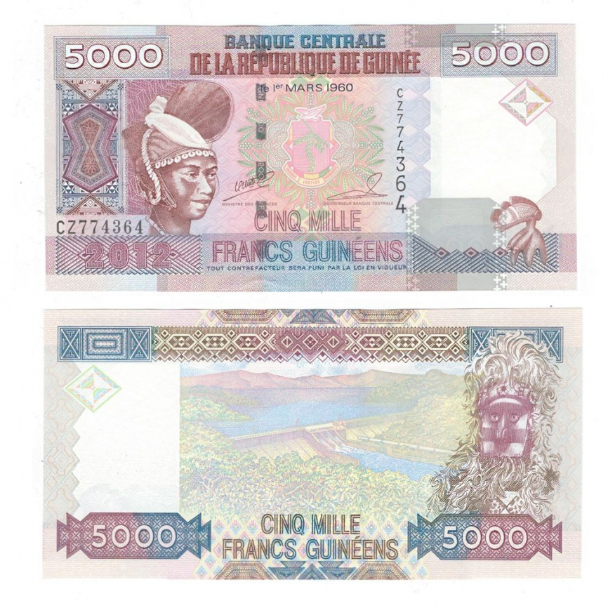 Гвинея 5000 франков 2012 год фото 1
